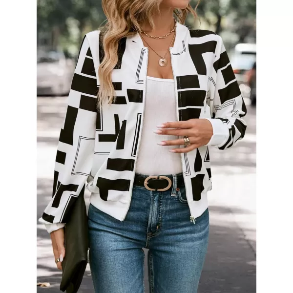 WDIRARA Women's Graphic Print Zip Front Long Sleeve Bomber Jacket Casual Outerwear