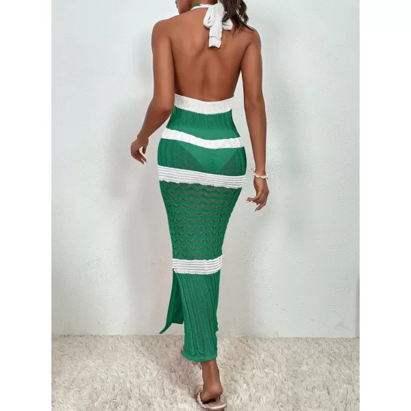WDIRARA Women's Halter Backless Slit Knitted Swimsuit Coverup Maxi Beach Dress