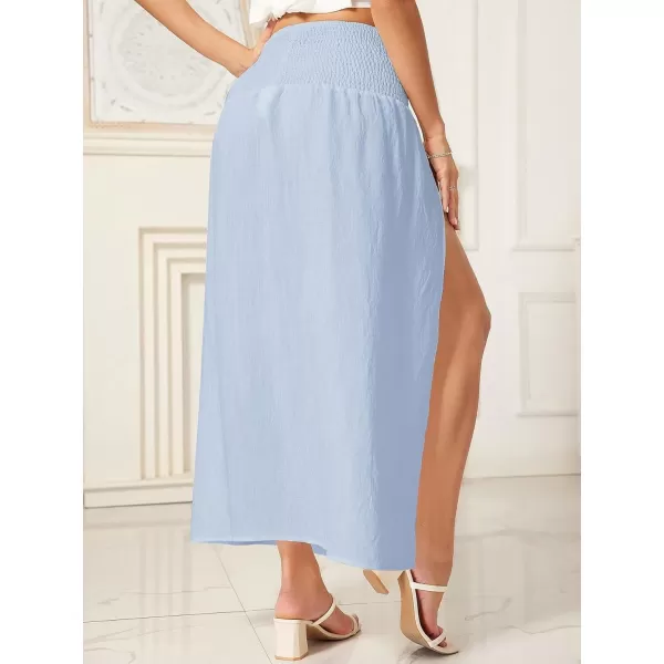 WDIRARA Women's High Slit Sarong Smocked High Waisted Swimsuit Coverup Maxi Skirt