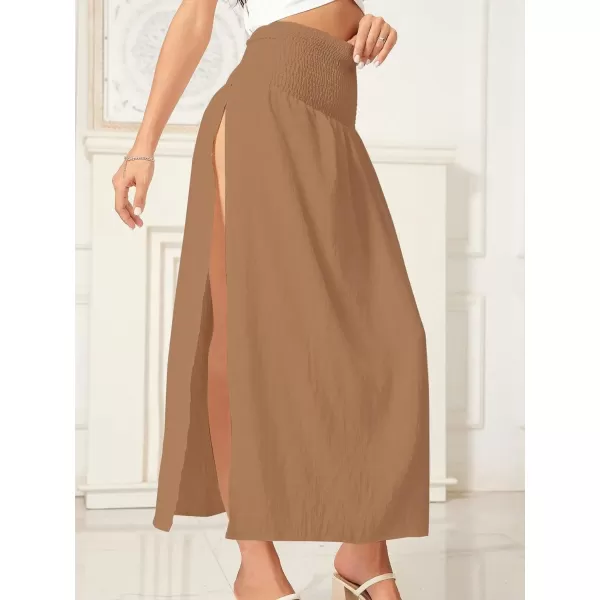 WDIRARA Women's High Slit Sarong Smocked High Waisted Swimsuit Coverup Maxi Skirt