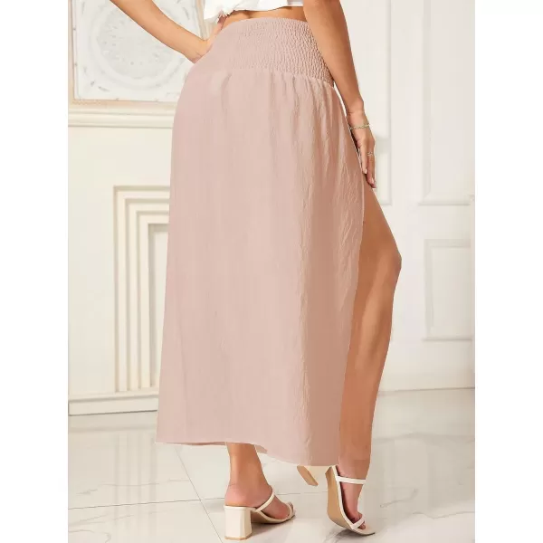 WDIRARA Women's High Slit Sarong Smocked High Waisted Swimsuit Coverup Maxi Skirt
