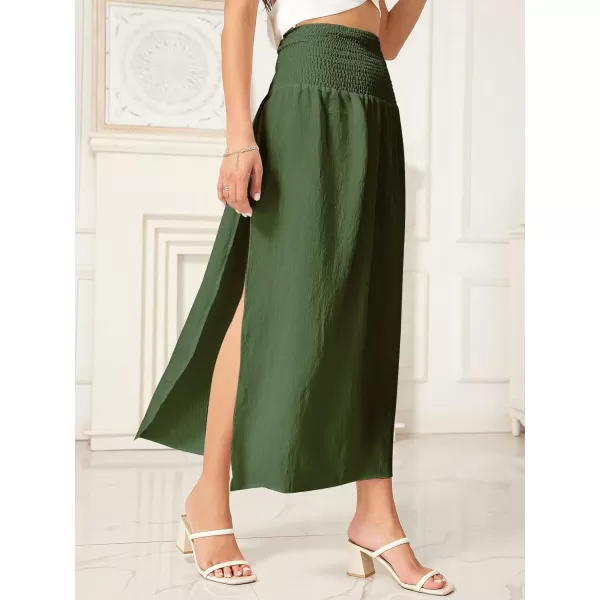 WDIRARA Women's High Slit Sarong Smocked High Waisted Swimsuit Coverup Maxi Skirt