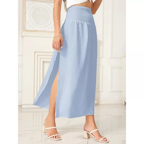 WDIRARA Women's High Slit Sarong Smocked High Waisted Swimsuit Coverup Maxi Skirt