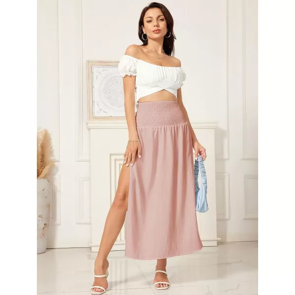WDIRARA Women's High Slit Sarong Smocked High Waisted Swimsuit Coverup Maxi Skirt