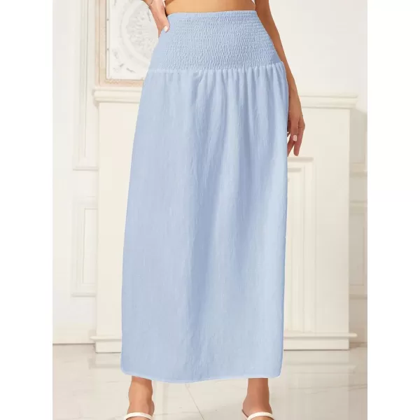 WDIRARA Women's High Slit Sarong Smocked High Waisted Swimsuit Coverup Maxi Skirt