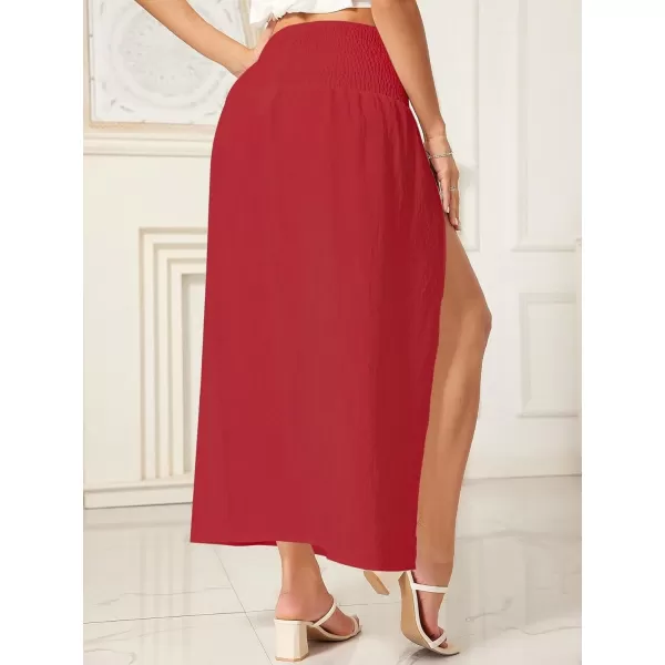 WDIRARA Women's High Slit Sarong Smocked High Waisted Swimsuit Coverup Maxi Skirt