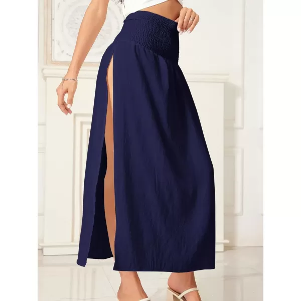 WDIRARA Women's High Slit Sarong Smocked High Waisted Swimsuit Coverup Maxi Skirt