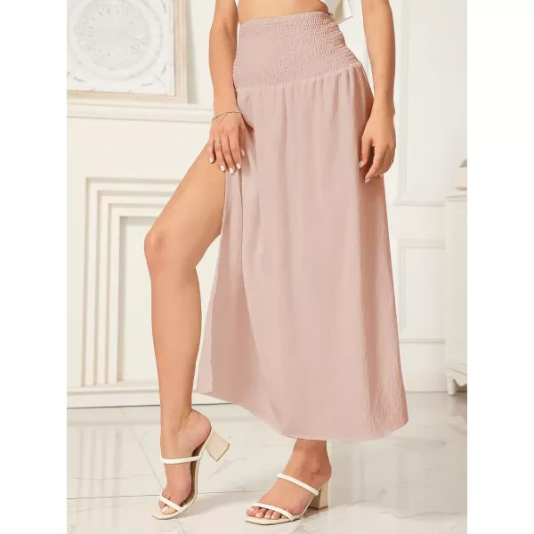 WDIRARA Women's High Slit Sarong Smocked High Waisted Swimsuit Coverup Maxi Skirt