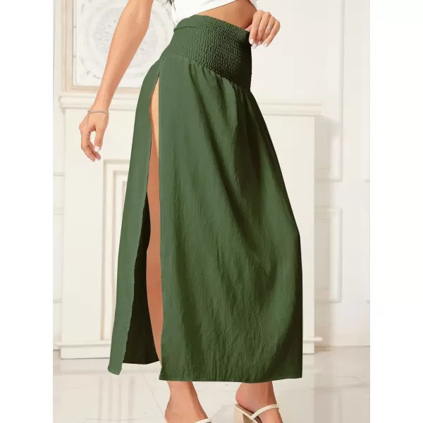 WDIRARA Women's High Slit Sarong Smocked High Waisted Swimsuit Coverup Maxi Skirt