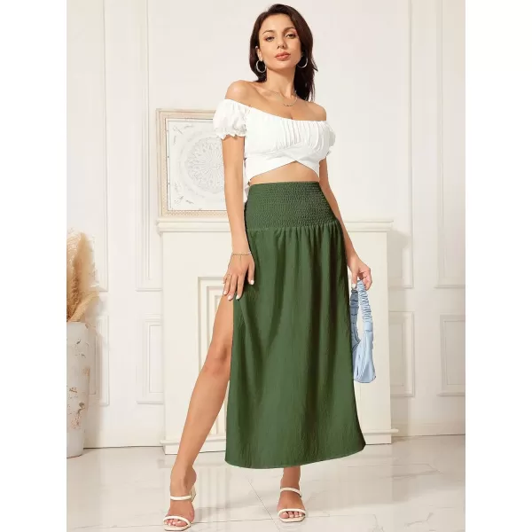 WDIRARA Women's High Slit Sarong Smocked High Waisted Swimsuit Coverup Maxi Skirt