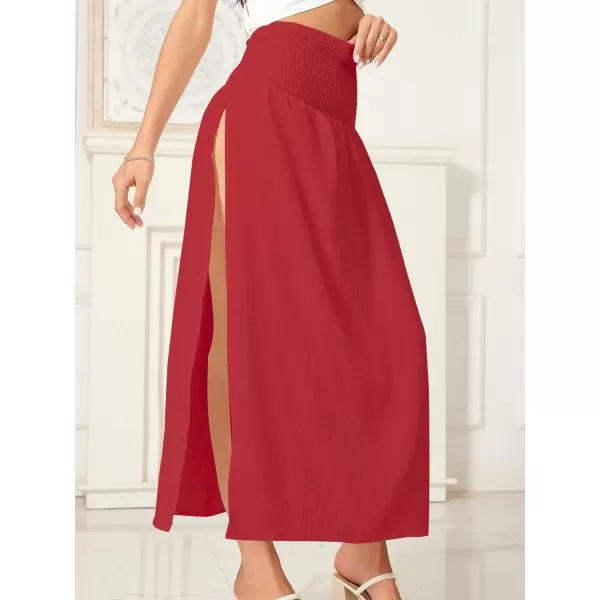 WDIRARA Women's High Slit Sarong Smocked High Waisted Swimsuit Coverup Maxi Skirt