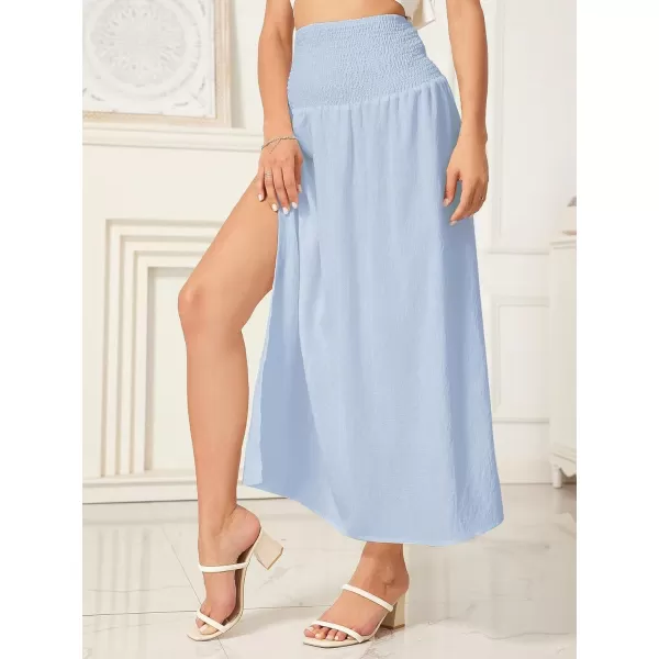 WDIRARA Women's High Slit Sarong Smocked High Waisted Swimsuit Coverup Maxi Skirt