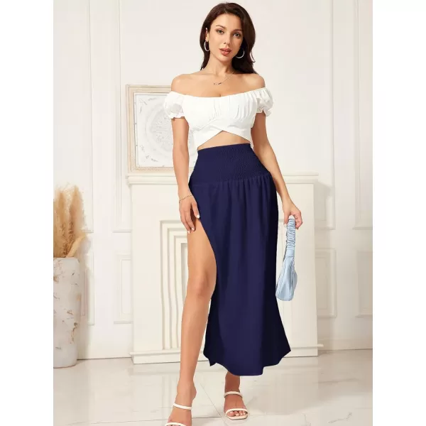 WDIRARA Women's High Slit Sarong Smocked High Waisted Swimsuit Coverup Maxi Skirt