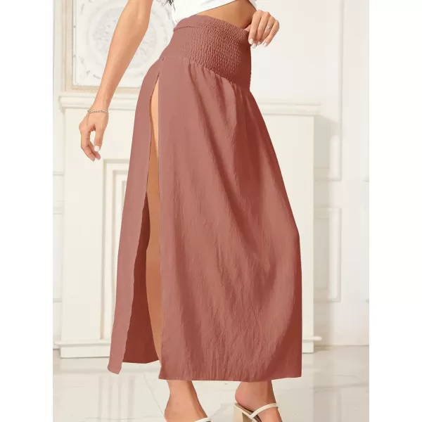 WDIRARA Women's High Slit Sarong Smocked High Waisted Swimsuit Coverup Maxi Skirt