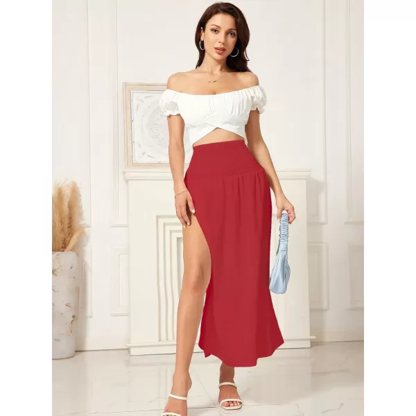 WDIRARA Women's High Slit Sarong Smocked High Waisted Swimsuit Coverup Maxi Skirt
