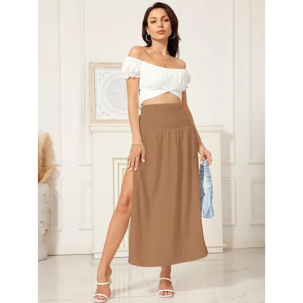 WDIRARA Women's High Slit Sarong Smocked High Waisted Swimsuit Coverup Maxi Skirt