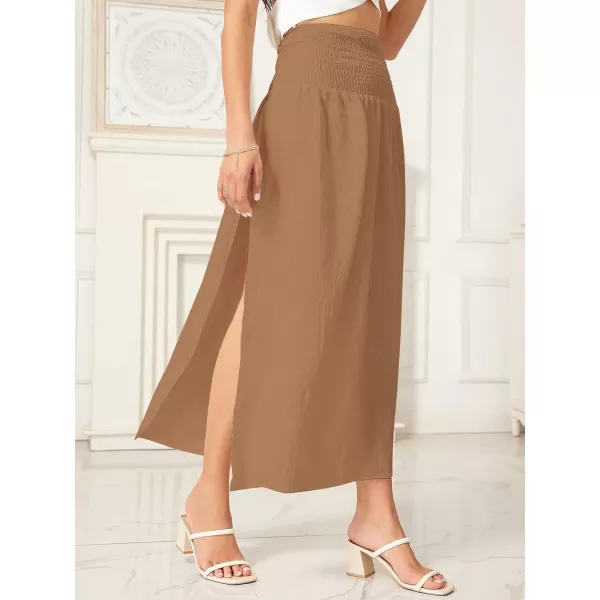 WDIRARA Women's High Slit Sarong Smocked High Waisted Swimsuit Coverup Maxi Skirt