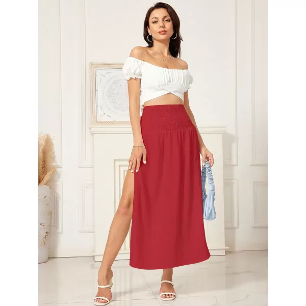 WDIRARA Women's High Slit Sarong Smocked High Waisted Swimsuit Coverup Maxi Skirt