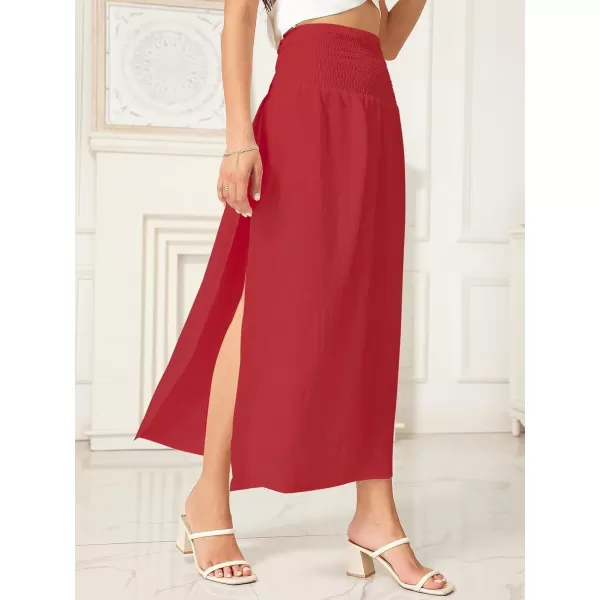 WDIRARA Women's High Slit Sarong Smocked High Waisted Swimsuit Coverup Maxi Skirt