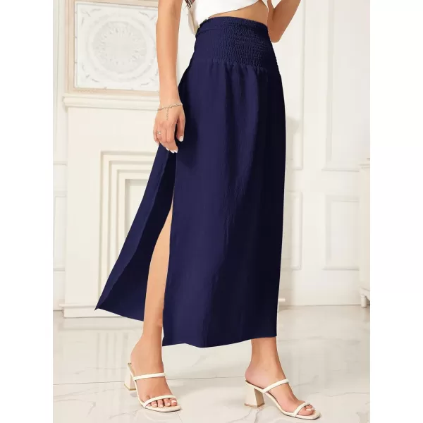 WDIRARA Women's High Slit Sarong Smocked High Waisted Swimsuit Coverup Maxi Skirt