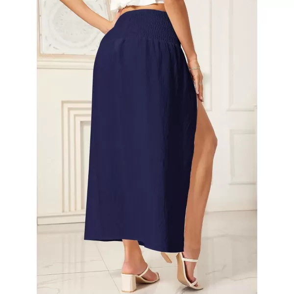 WDIRARA Women's High Slit Sarong Smocked High Waisted Swimsuit Coverup Maxi Skirt