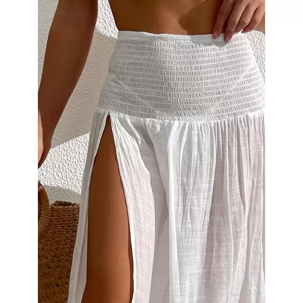 WDIRARA Women's High Slit Sarong Smocked High Waisted Swimsuit Coverup Maxi Skirt