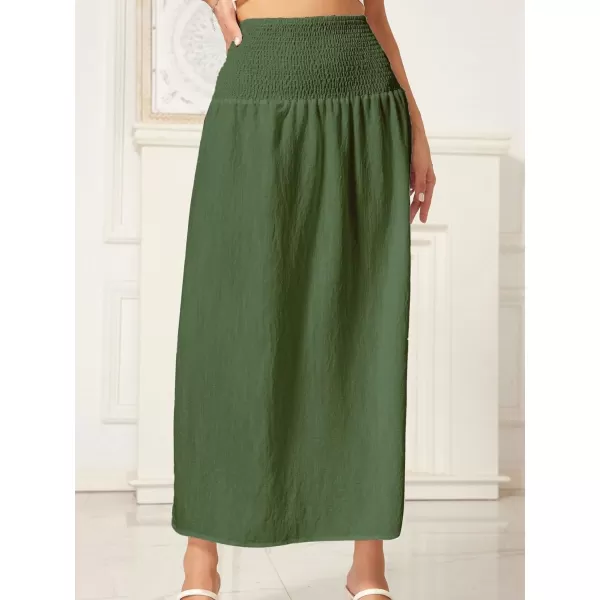 WDIRARA Women's High Slit Sarong Smocked High Waisted Swimsuit Coverup Maxi Skirt