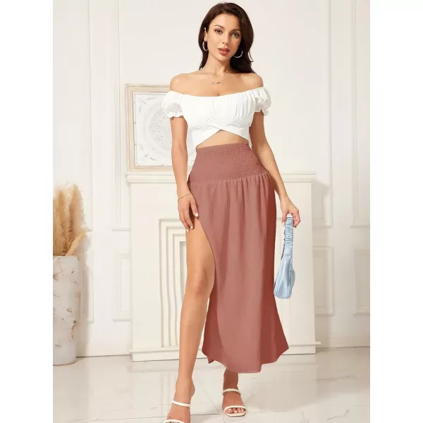 WDIRARA Women's High Slit Sarong Smocked High Waisted Swimsuit Coverup Maxi Skirt