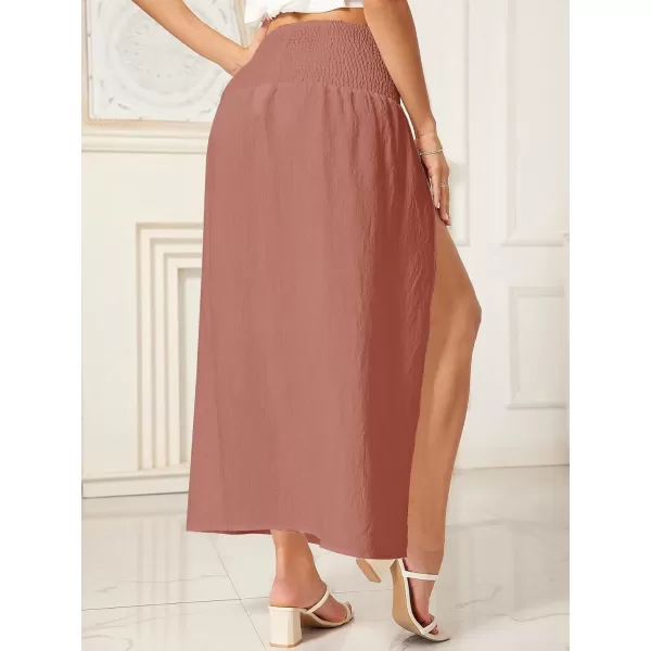WDIRARA Women's High Slit Sarong Smocked High Waisted Swimsuit Coverup Maxi Skirt