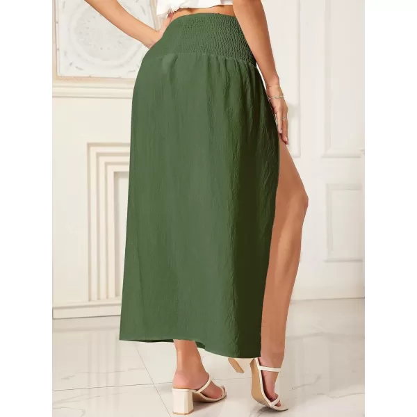 WDIRARA Women's High Slit Sarong Smocked High Waisted Swimsuit Coverup Maxi Skirt