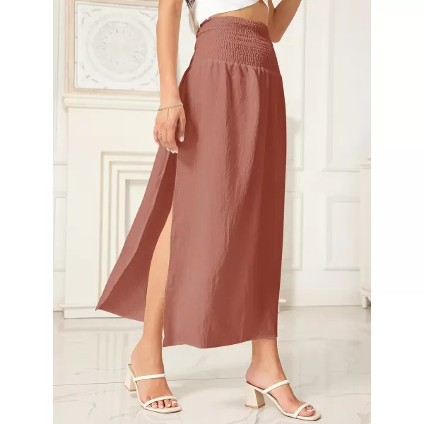 WDIRARA Women's High Slit Sarong Smocked High Waisted Swimsuit Coverup Maxi Skirt