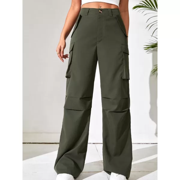 WDIRARA Women's High Waist Button Loose Wide Leg Streetwear Cargo Pants with Pockets