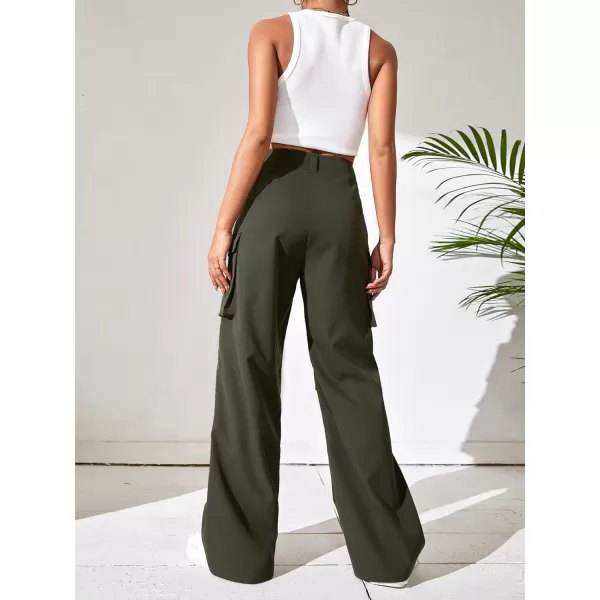 WDIRARA Women's High Waist Button Loose Wide Leg Streetwear Cargo Pants with Pockets