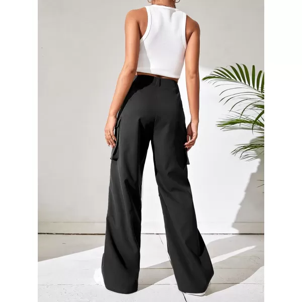 WDIRARA Women's High Waist Button Loose Wide Leg Streetwear Cargo Pants with Pockets
