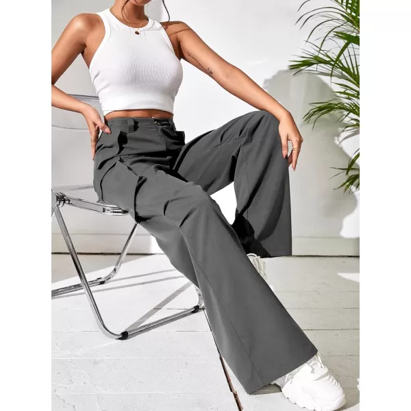 WDIRARA Women's High Waist Button Loose Wide Leg Streetwear Cargo Pants with Pockets