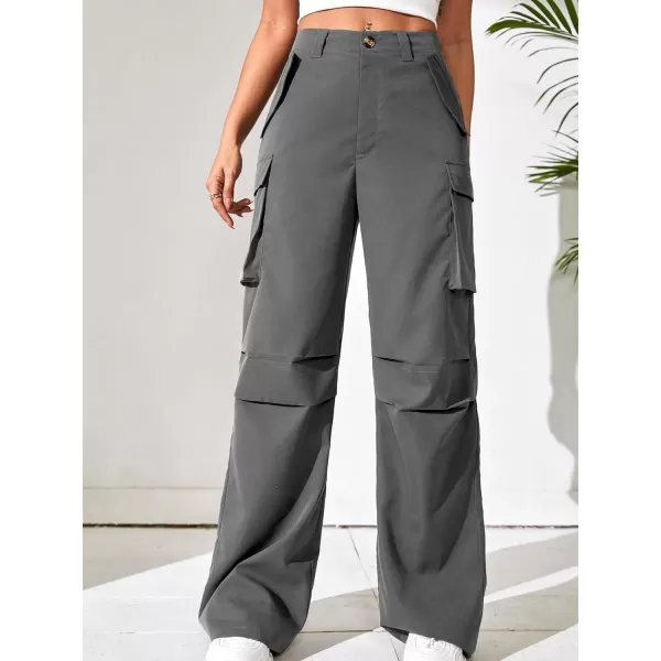 WDIRARA Women's High Waist Button Loose Wide Leg Streetwear Cargo Pants with Pockets