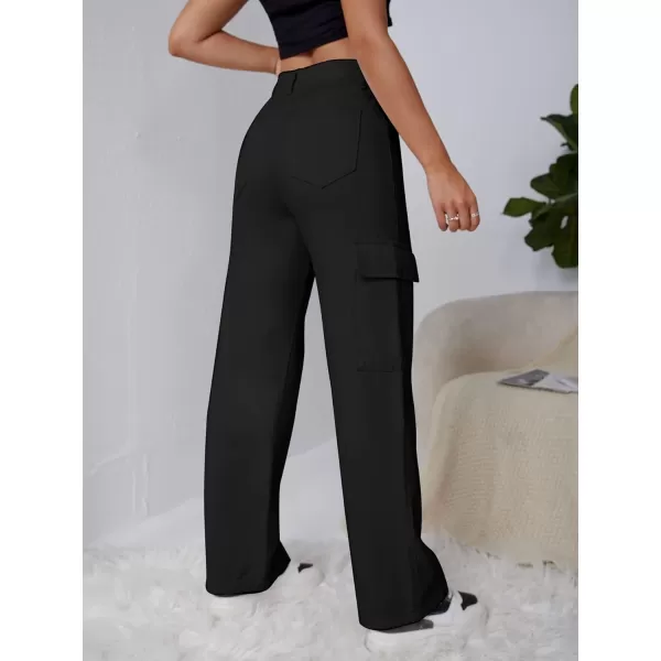 WDIRARA Women's High Waist Button Straight Leg Cargo Jeans Long Denim Pants with Pockets