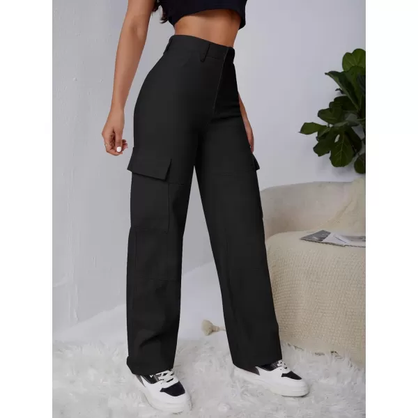 WDIRARA Women's High Waist Button Straight Leg Cargo Jeans Long Denim Pants with Pockets
