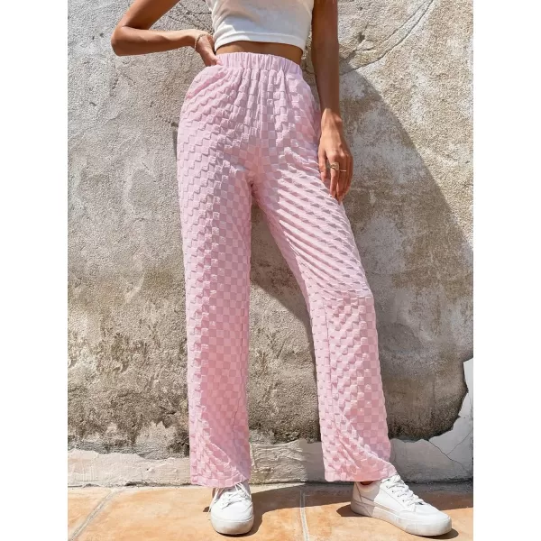 WDIRARA Women's High Waist Elastic Textured Straight Leg Casual Long Pants with Pockets