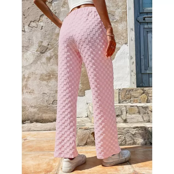 WDIRARA Women's High Waist Elastic Textured Straight Leg Casual Long Pants with Pockets