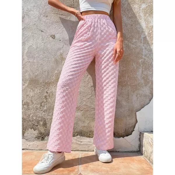 WDIRARA Women's High Waist Elastic Textured Straight Leg Casual Long Pants with Pockets