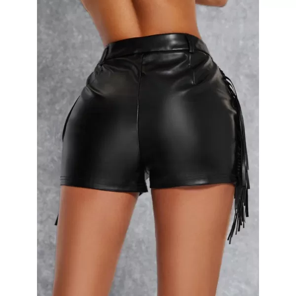 WDIRARA Women's High Waist Fringe Side Straight Leg PU Leather Party Club Shorts