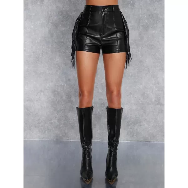 WDIRARA Women's High Waist Fringe Side Straight Leg PU Leather Party Club Shorts