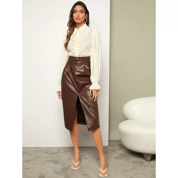 WDIRARA Women's High Waist PU Leather Mermaid Ruffle Hem Bodycon Elegant Pencil Skirt