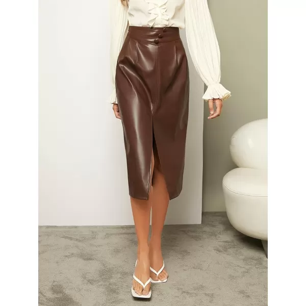 WDIRARA Women's High Waist PU Leather Mermaid Ruffle Hem Bodycon Elegant Pencil Skirt