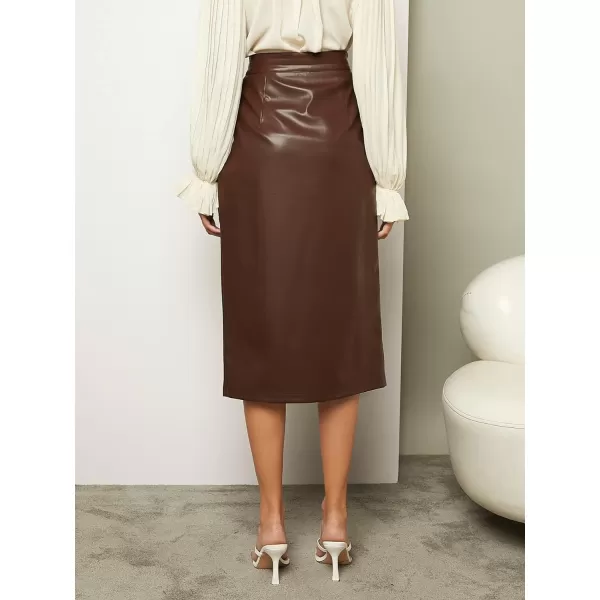WDIRARA Women's High Waist PU Leather Mermaid Ruffle Hem Bodycon Elegant Pencil Skirt