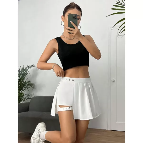WDIRARA Women's High Waist Pleated Button Skort Asymmetrical Skirt Shorts