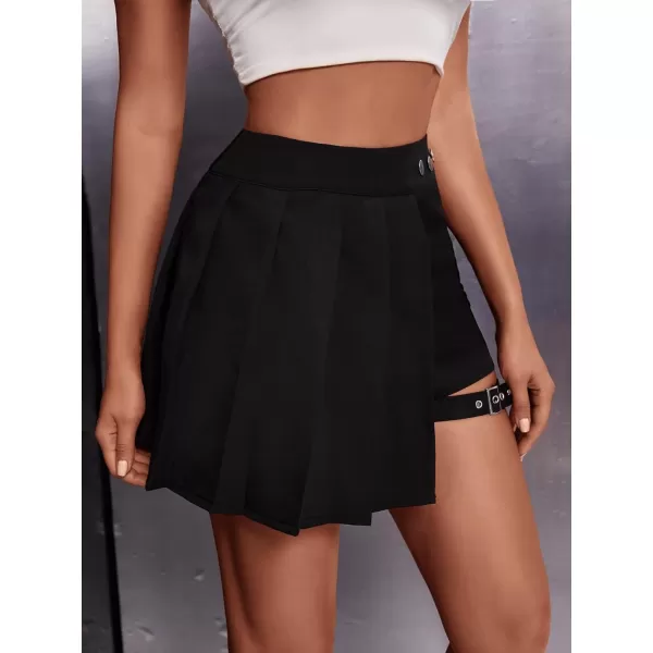 WDIRARA Women's High Waist Pleated Button Skort Asymmetrical Skirt Shorts