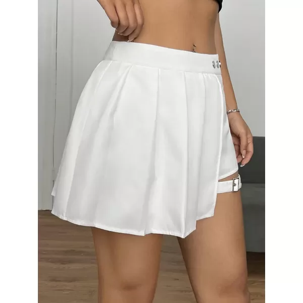 WDIRARA Women's High Waist Pleated Button Skort Asymmetrical Skirt Shorts