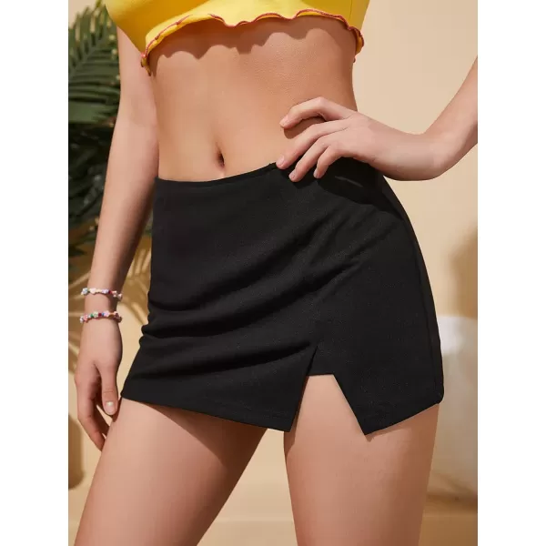 WDIRARA Women's High Waist Pleated Button Skort Asymmetrical Skirt Shorts